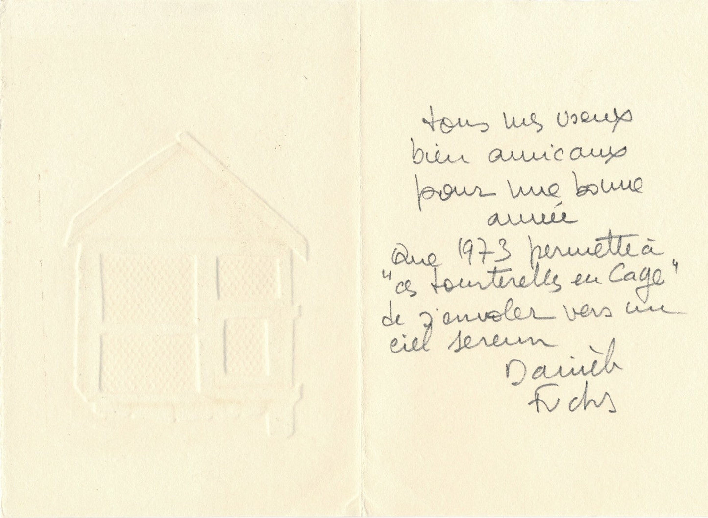 Danièle FUCHS estampe gravure eau forte 1973 signée envoi autographe tourtelle