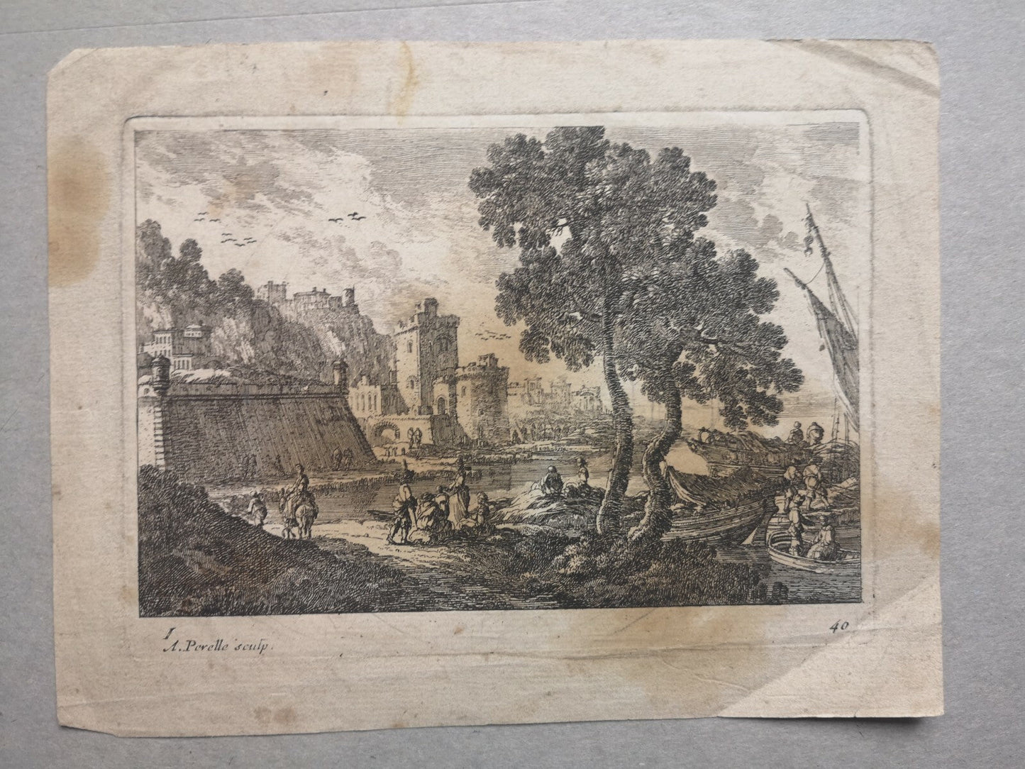 gravure ADAM PERELLE (1638-1695), graveur paysage mer côte château