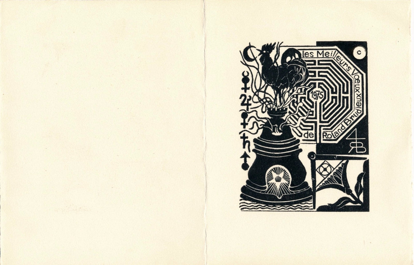 3 gravure sur bois Roland Brudieux voeux signé dans la planche