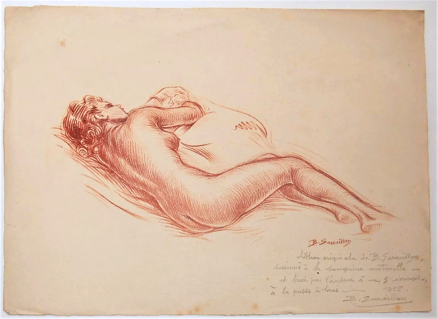 étude nu lithographie sanguine signée commentée