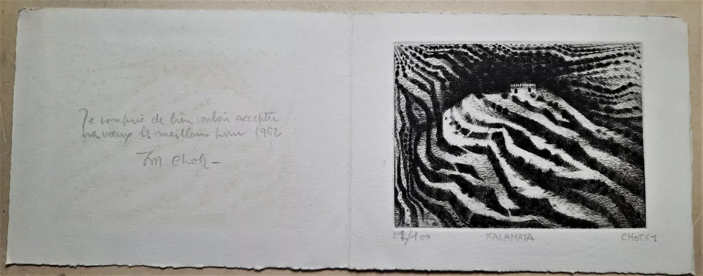 Maurice Chot-Plassot gravure Grèce Kalamata envoi autographe
