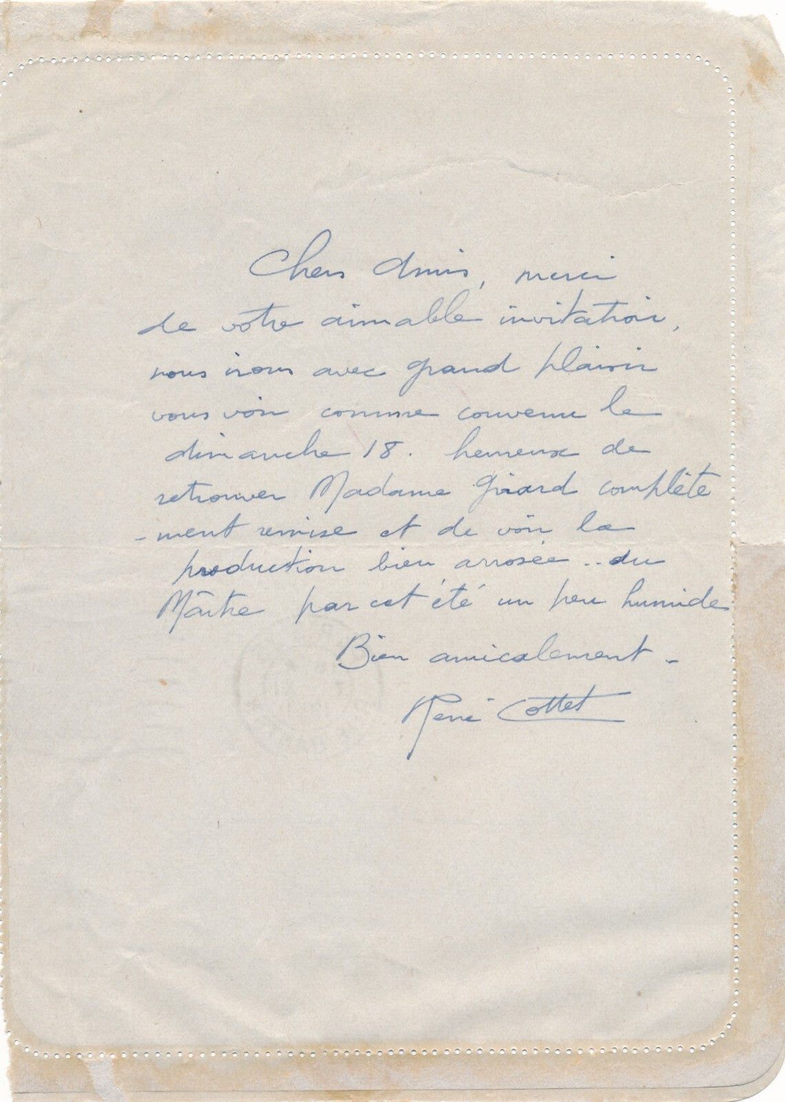 René COTTET : bel ensemblre 12 GRAVURES et 4 LETTRES AUTOGRAPHES et 2 CARTES