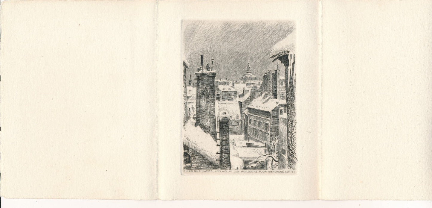 René COTTET : bel ensemblre 12 GRAVURES et 4 LETTRES AUTOGRAPHES et 2 CARTES