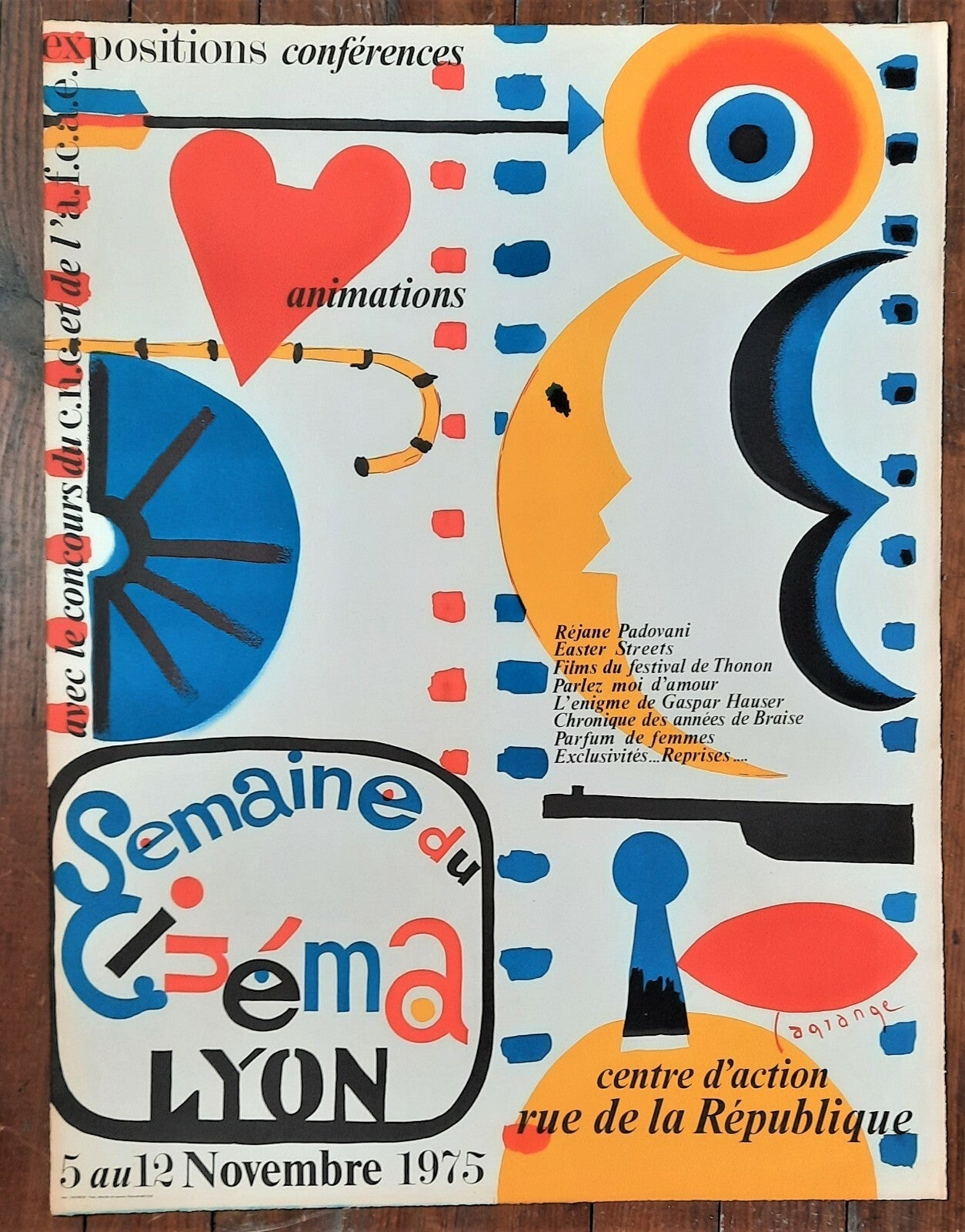 Semaine du Cinéma Lyon 1975 sérigraphie Jacques Lagrange rue République