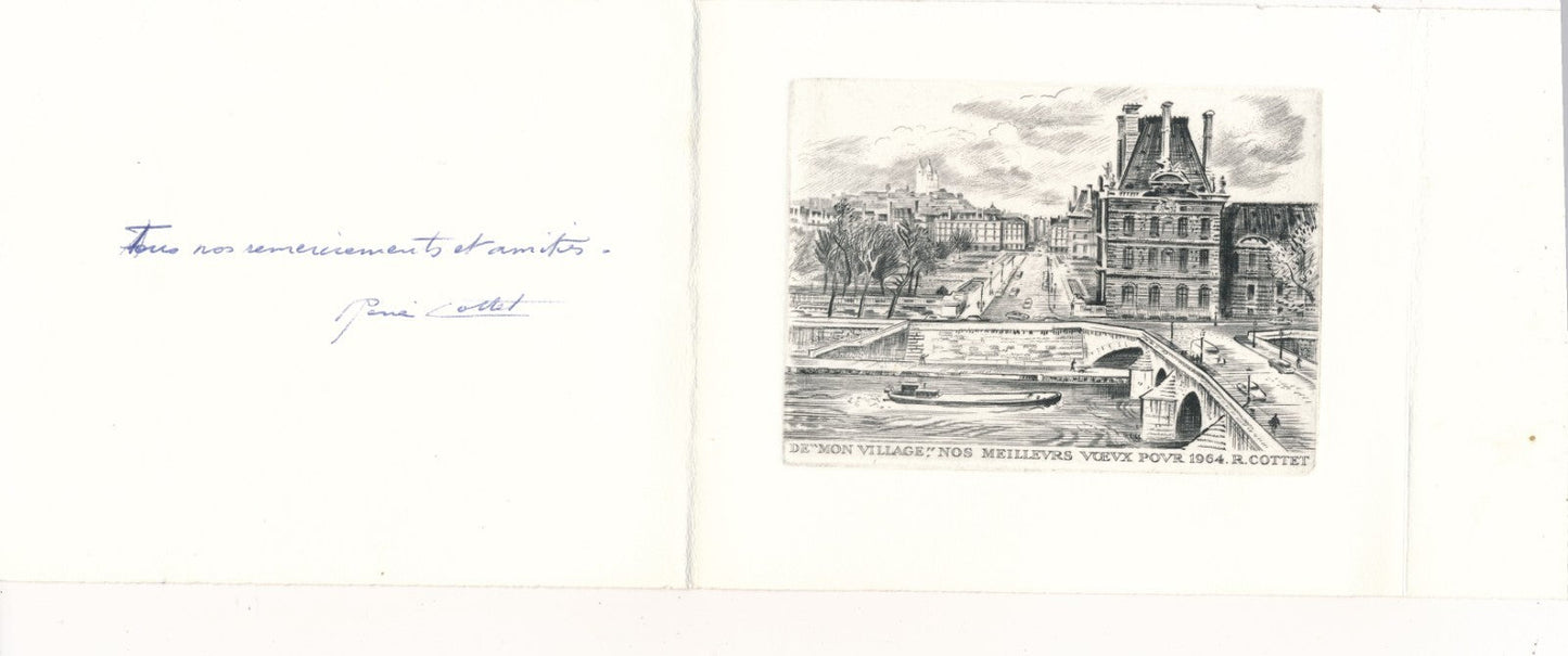 René COTTET : bel ensemblre 12 GRAVURES et 4 LETTRES AUTOGRAPHES et 2 CARTES