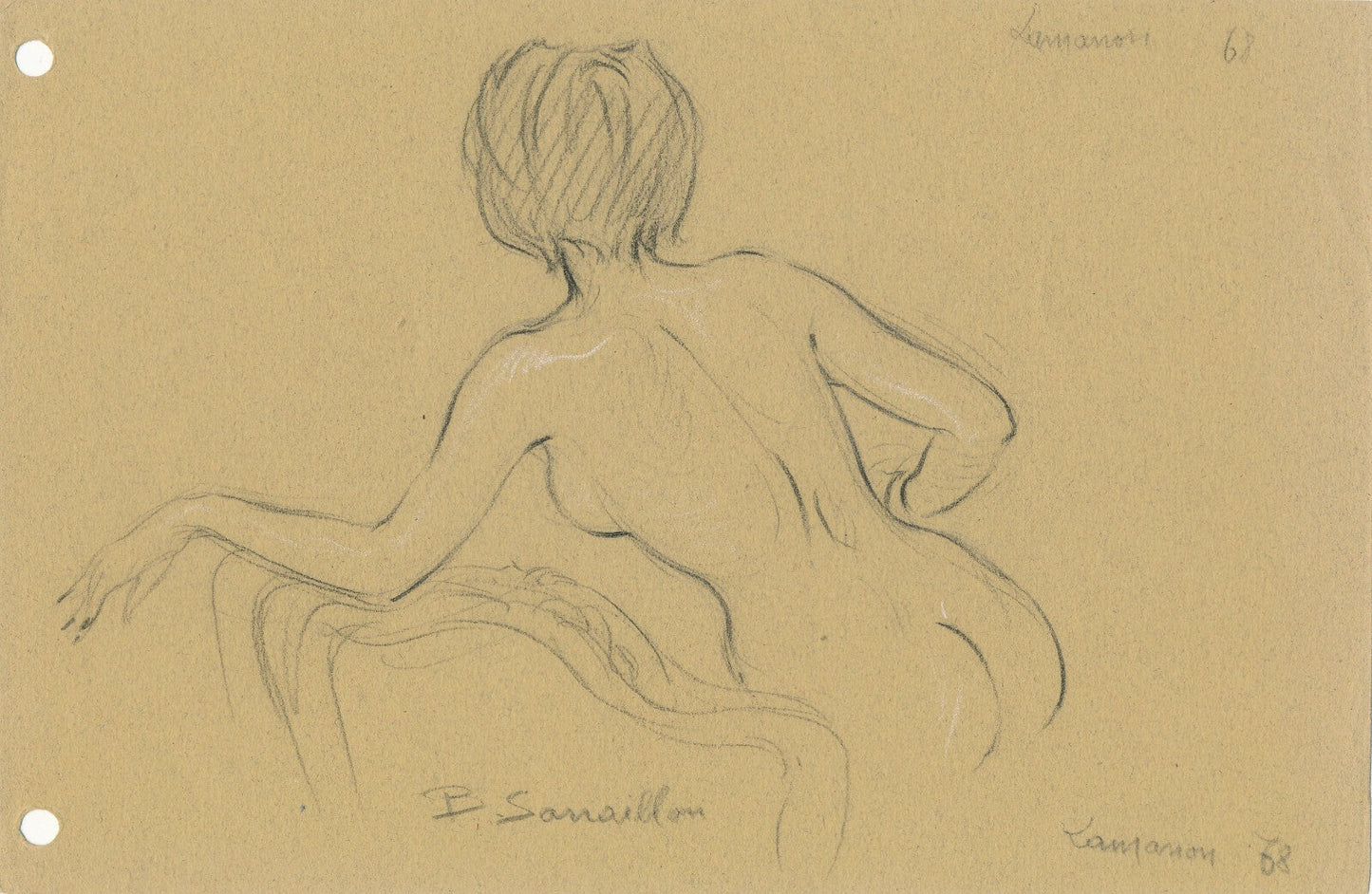 4 dessins Benjamin SARRAILLON étude de nu crayon 1968-1978