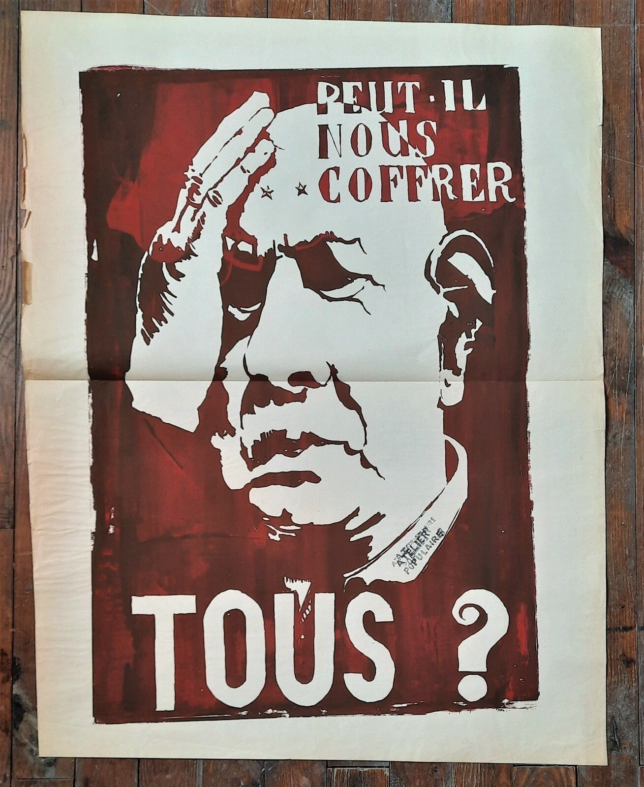 Affiche Mai 1968 Peut-il nous coffrer tous ? De Gaulle sérigraphie pochoir