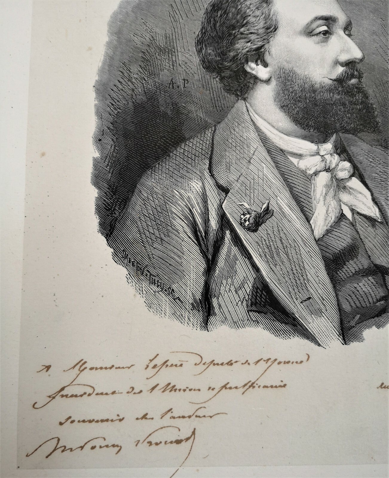 Gambetta portrait lithographie signée dédicacée Charles Lepère Yonne Auxerres