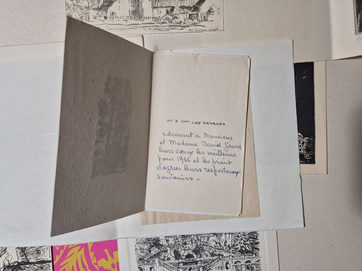 21 cartes vœux gravures plupart signées lithographies envois autographes