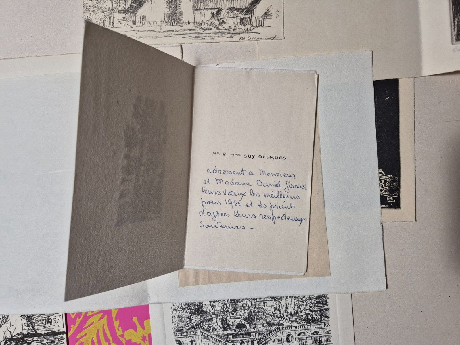 21 cartes vœux gravures plupart signées lithographies envois autographes