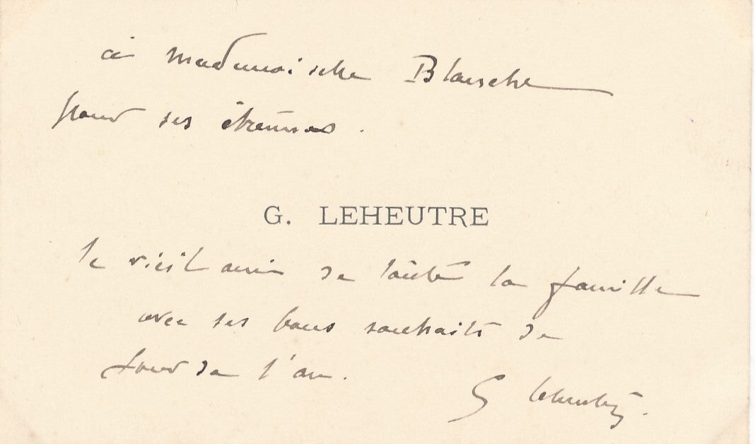Gustave LEHEUTRE avis expos et carte de visite autographe graveur gravure