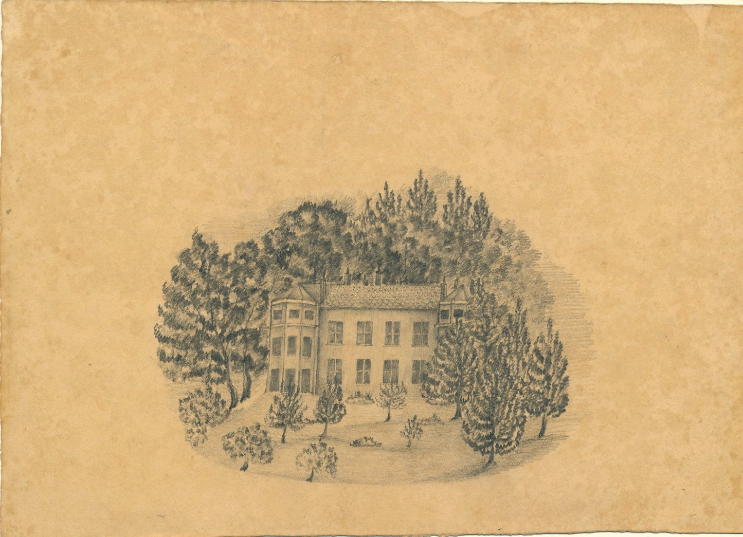 dessin Demeure habitation campagne signé anonyme v. 1840-1860