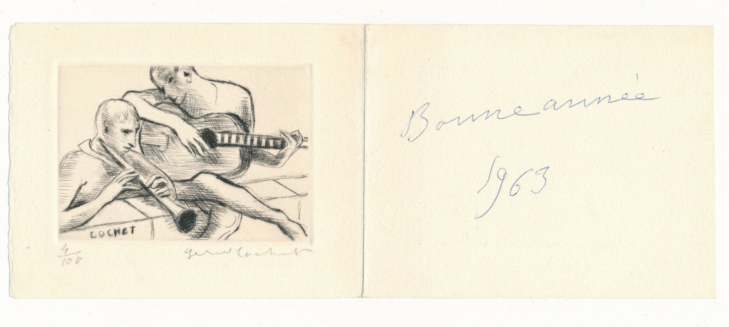 Gérard COCHET eau forte estampe gravure signée numérotée musiciens 1963