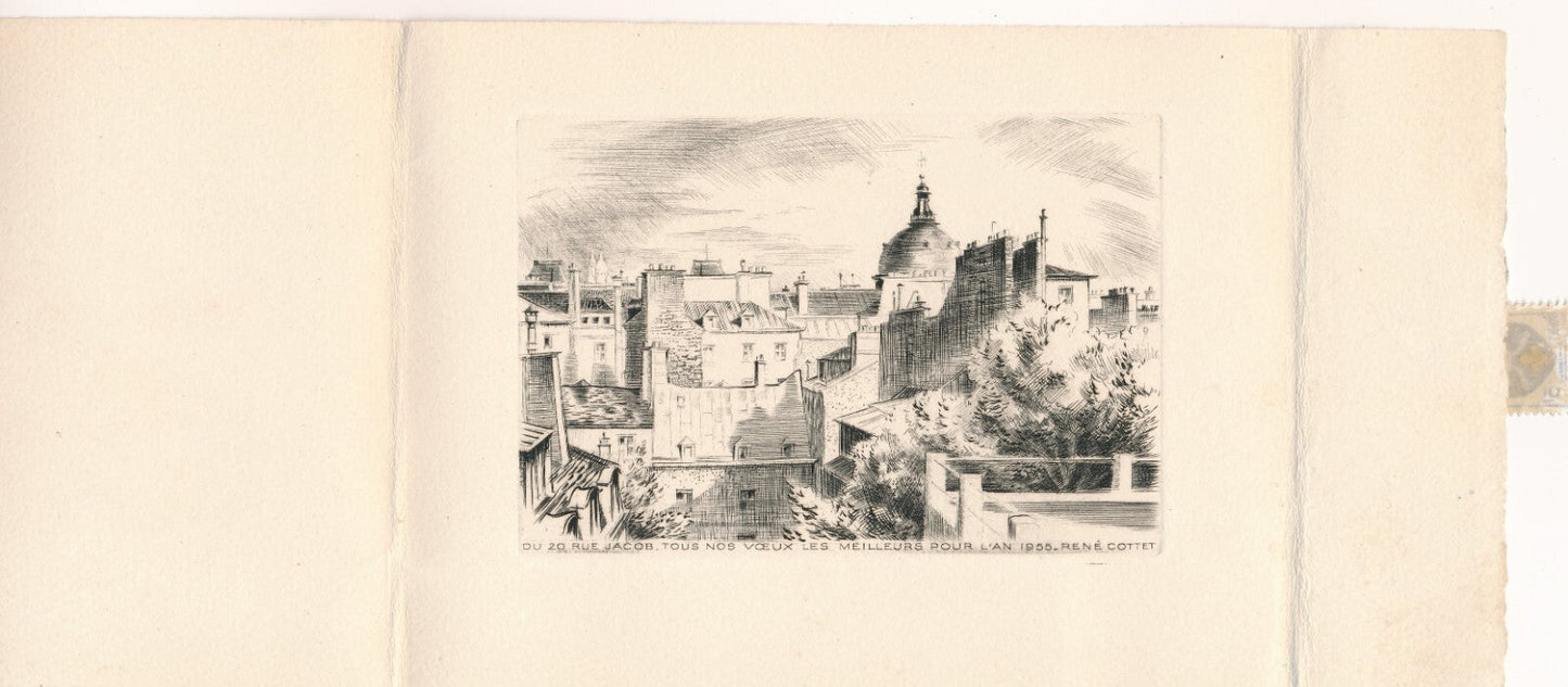 René COTTET : bel ensemblre 12 GRAVURES et 4 LETTRES AUTOGRAPHES et 2 CARTES