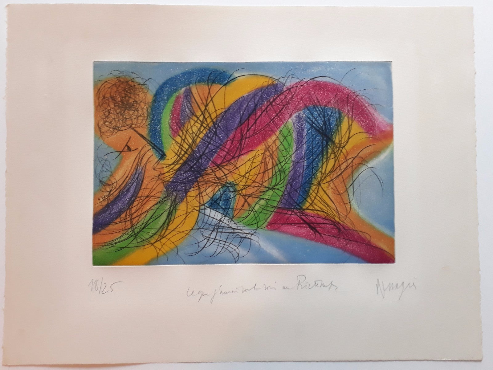 Jean Messagier gravure originale numérotée signée estampe couleurs