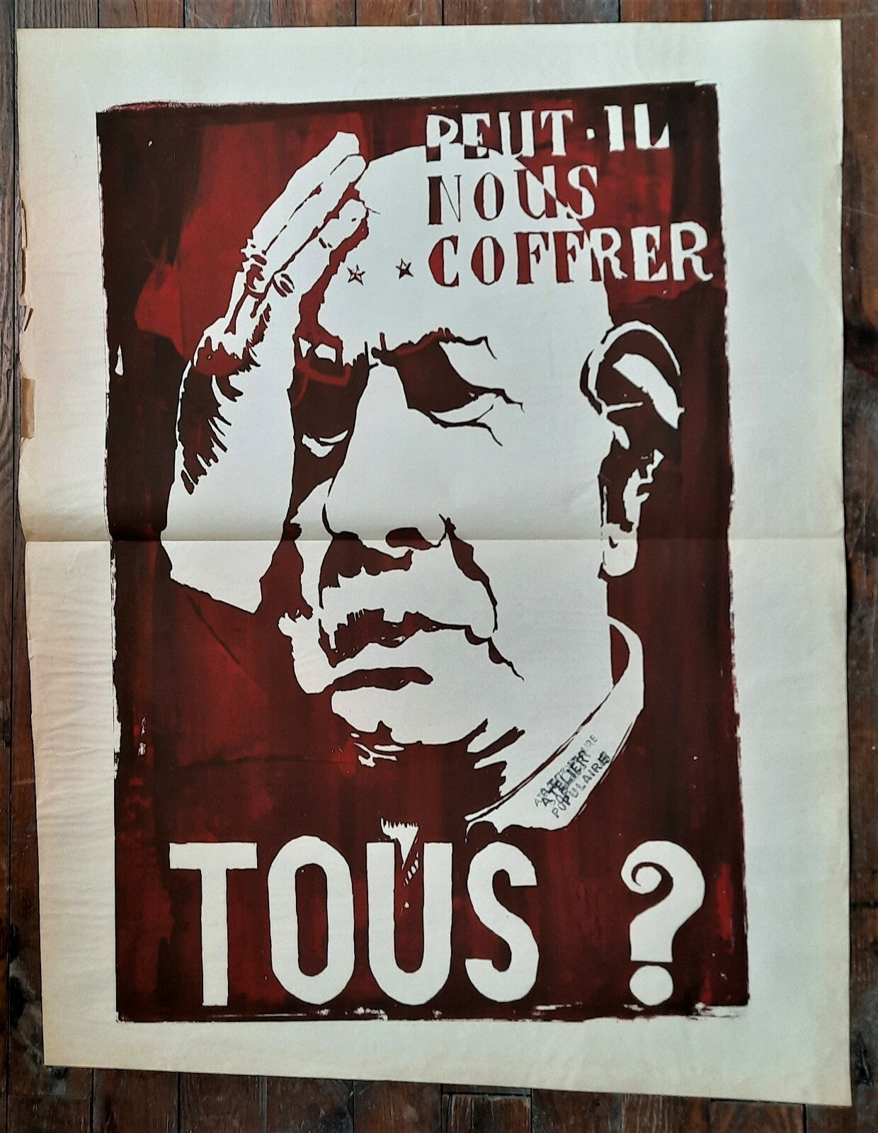 Affiche Mai 1968 Peut-il nous coffrer tous ? De Gaulle sérigraphie pochoir