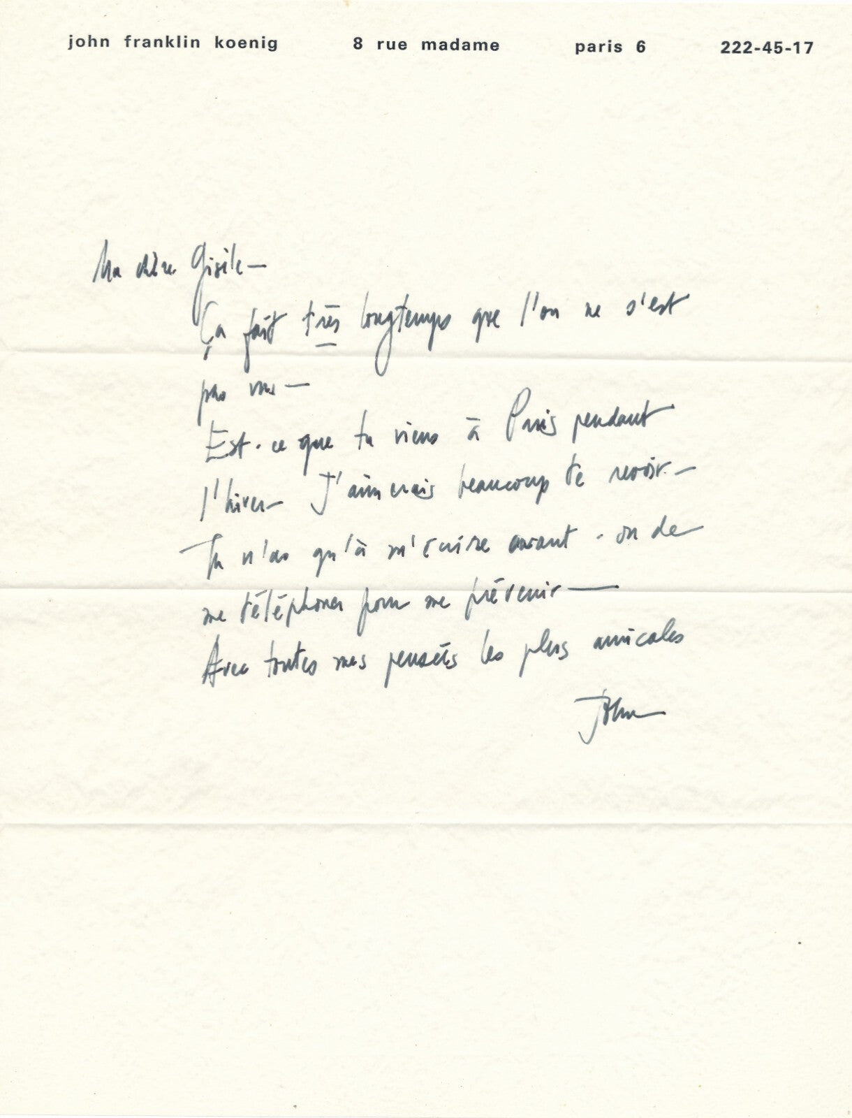 John-Franklin KOENIG lettre autographe ET sérigraphie signée variation AMOUR !