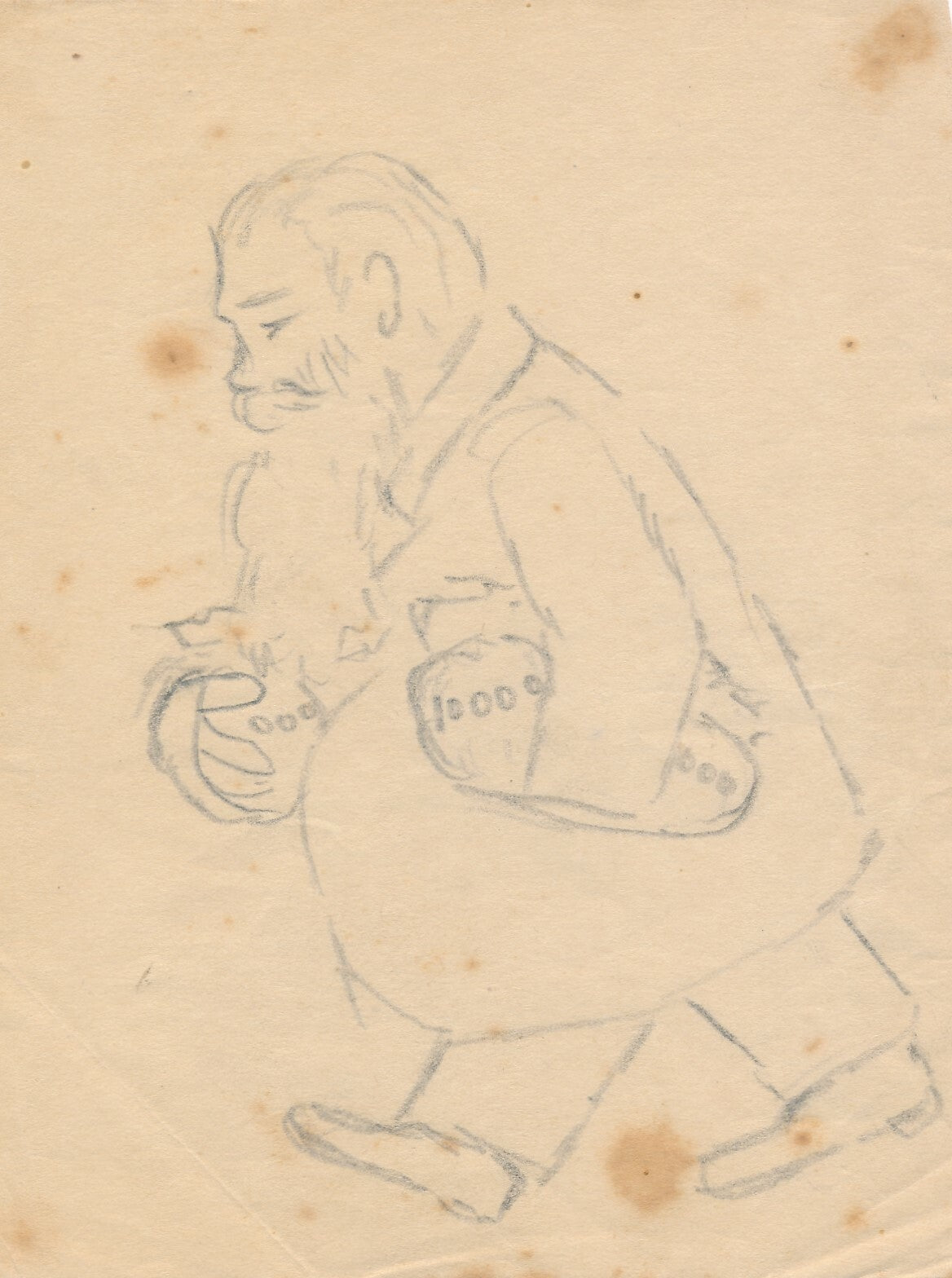 Dessin vers 1900 Anonyme Homme avec des sacs d’argent