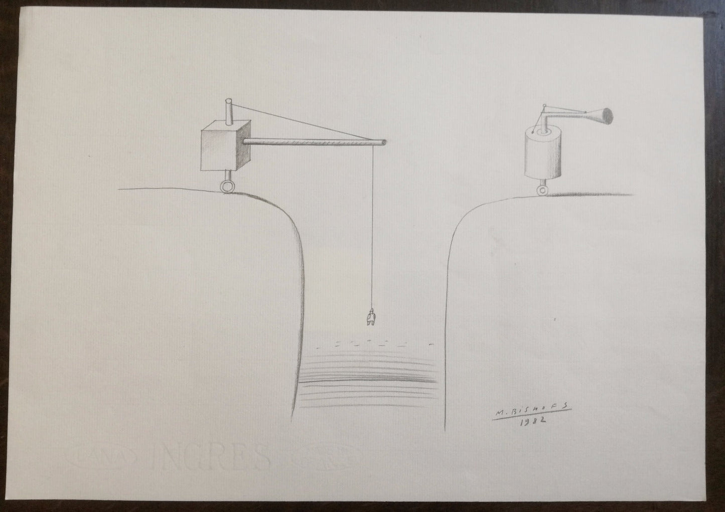 dessin original Maris Bishofs lituanie 1982 illustrateur surrealisme