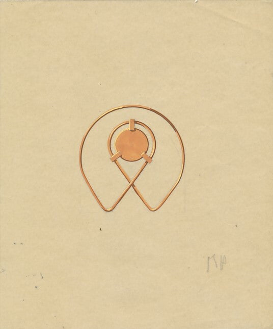 Dessins de gouaches de bijoux : bagues, broche, colliers, années 1940 6 dessins
