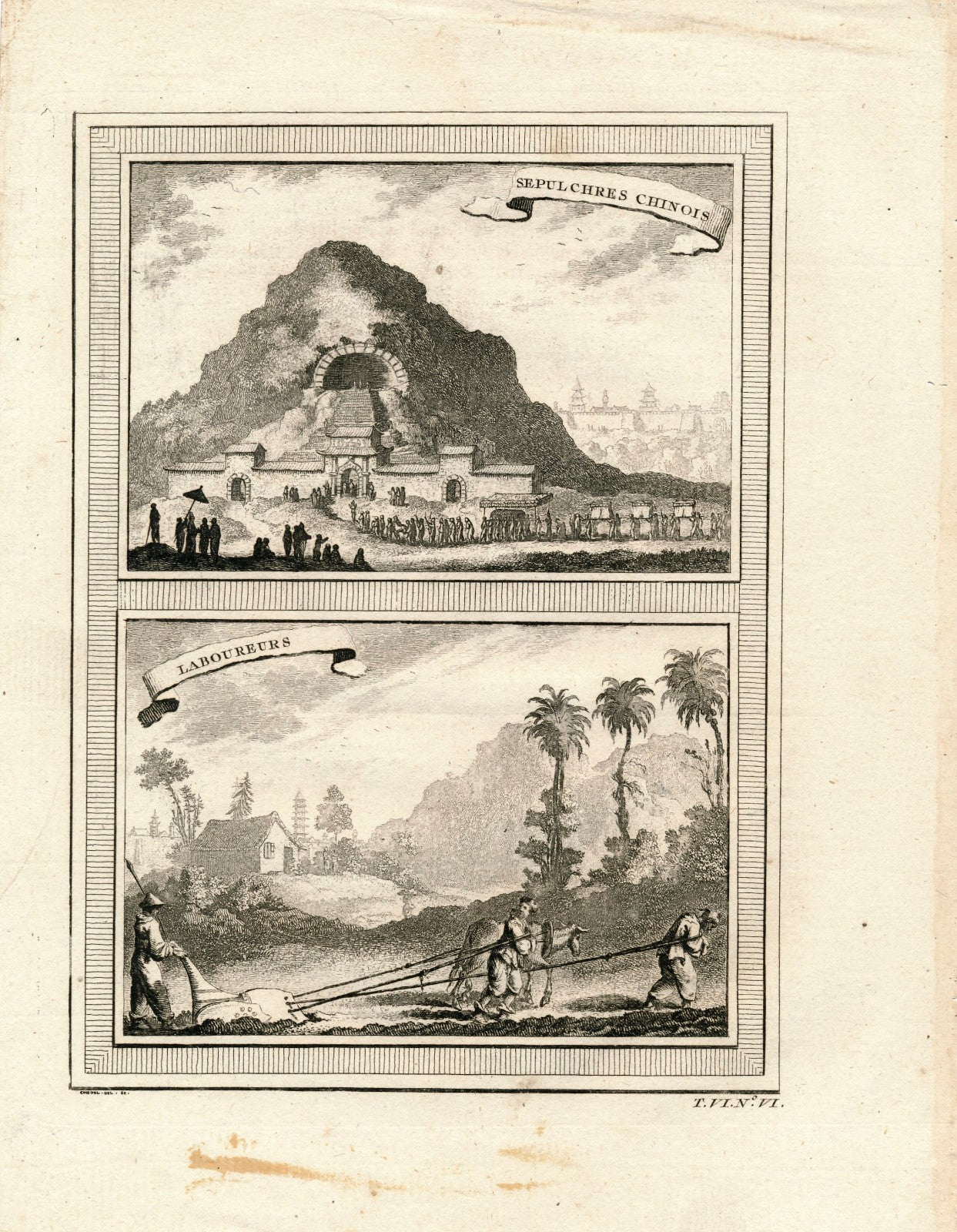 gravure Sépulchres chinois sepulcre Chine abbé Prévost Paris, 1747-1780