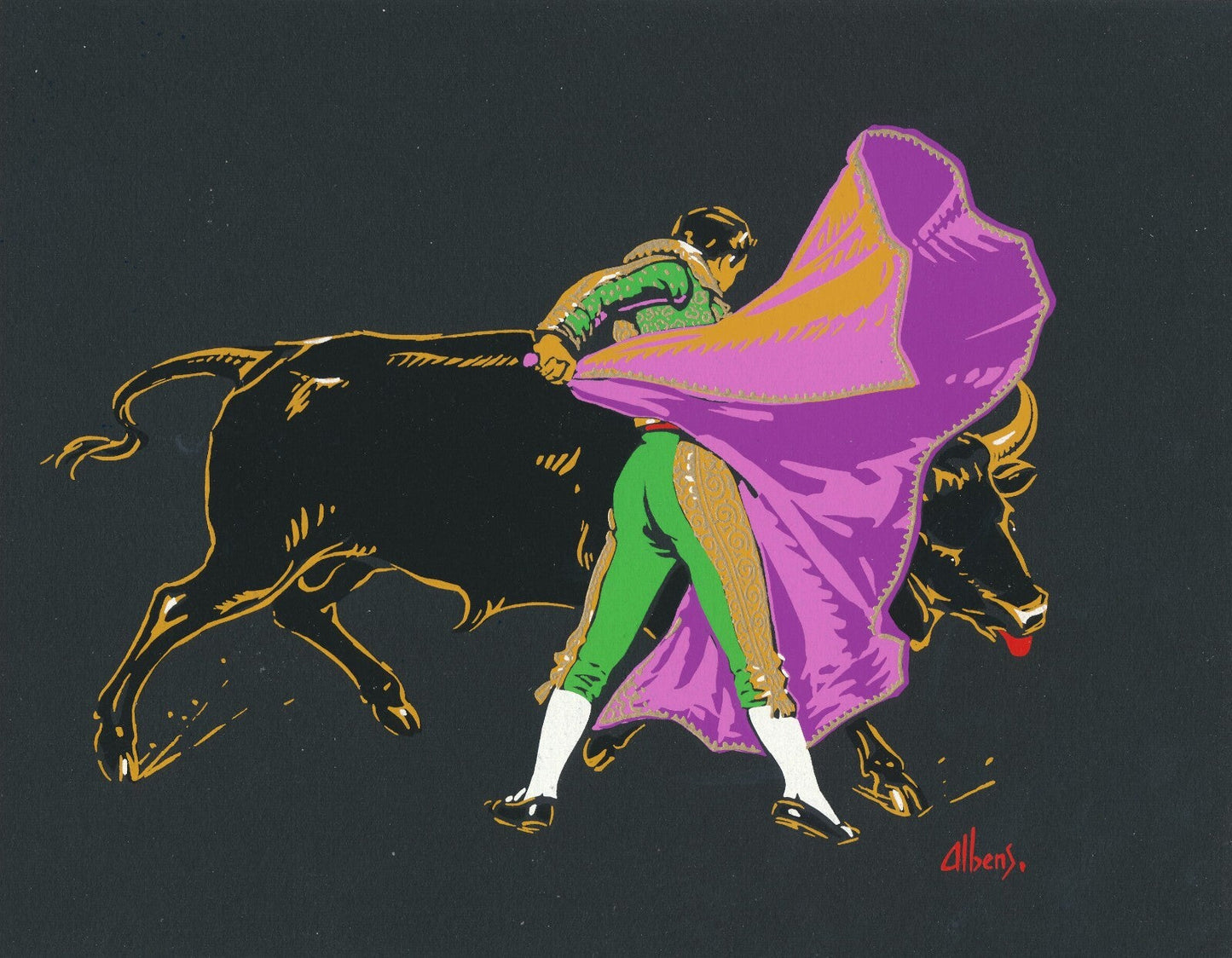 Suite de 4 belles gouaches tauromachie corrida attribution Benjamin Sarraillon