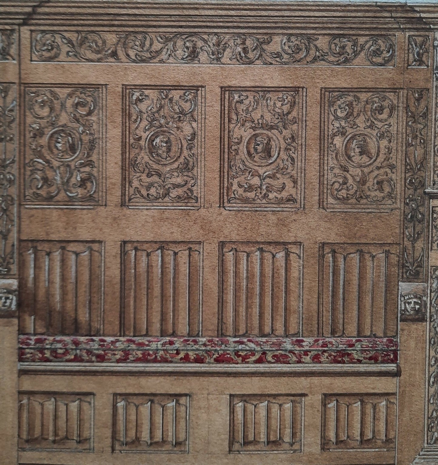 Deux projets mobiliers 1925 bahut banquette bibliothèque gouache Facq Hilst 