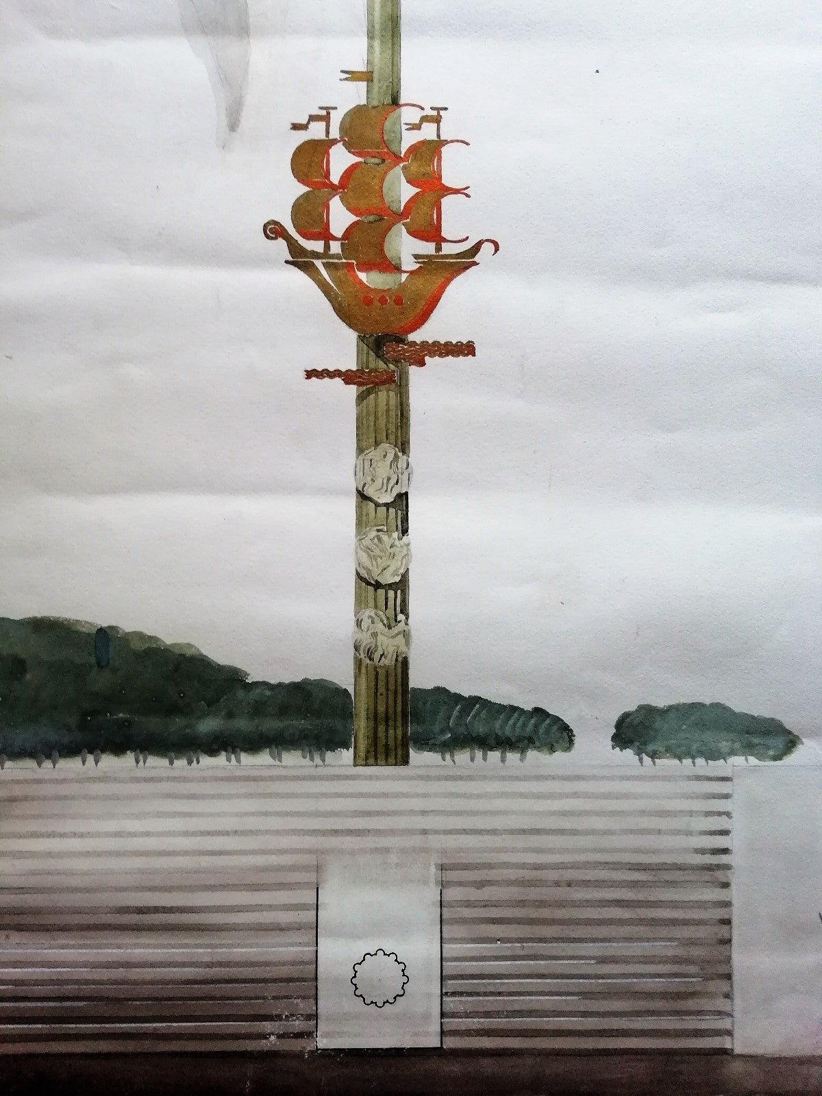 gouache Atelier Tony Garnier Lelièvre architecture moderne bas relief étendard 