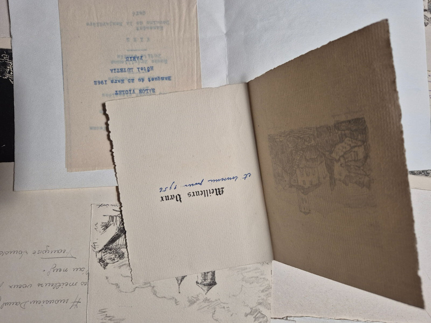 21 cartes vœux gravures plupart signées lithographies envois autographes