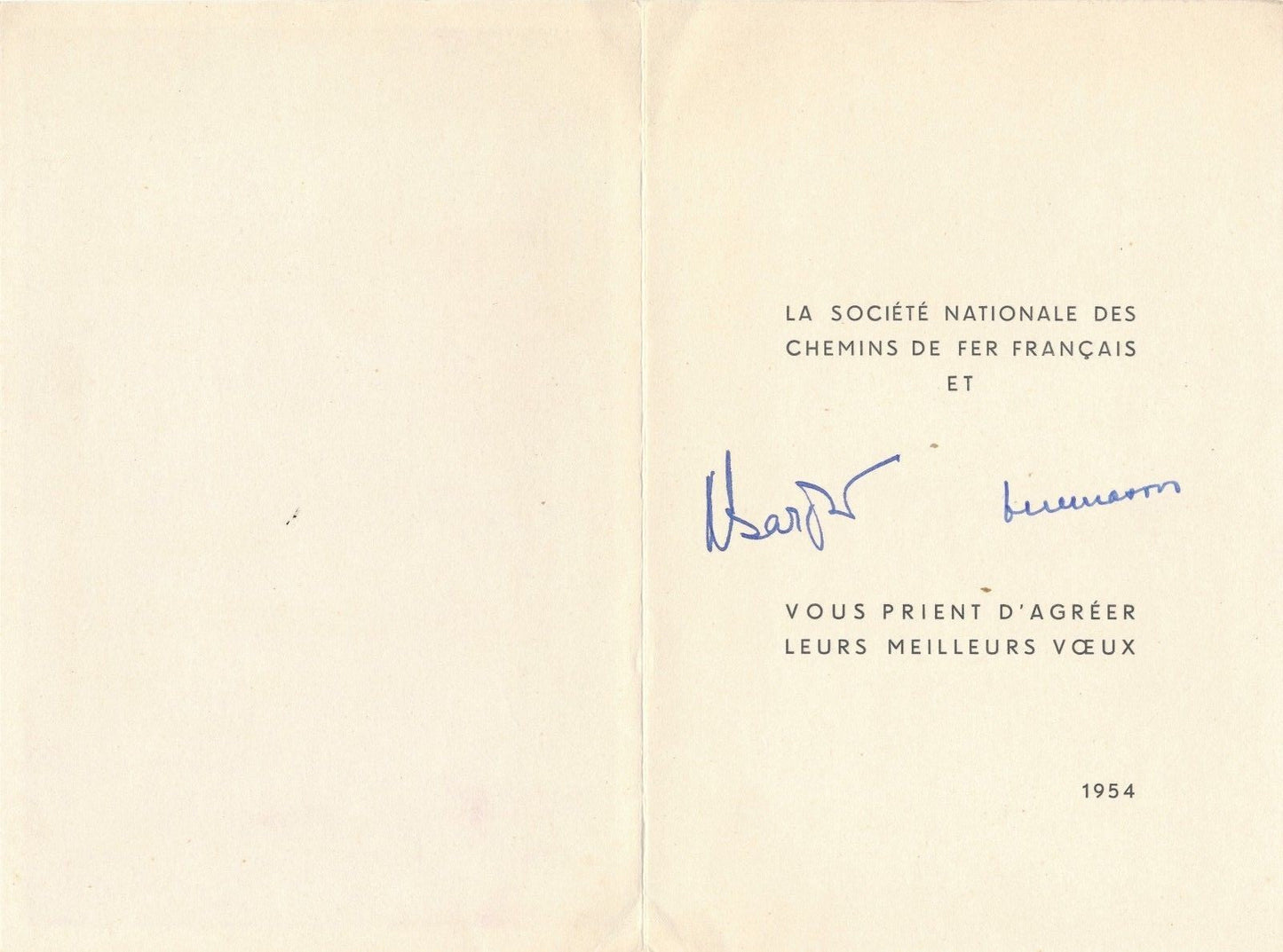 Carte de vœux Chemin de fer français 1954 lithographie Train vintage