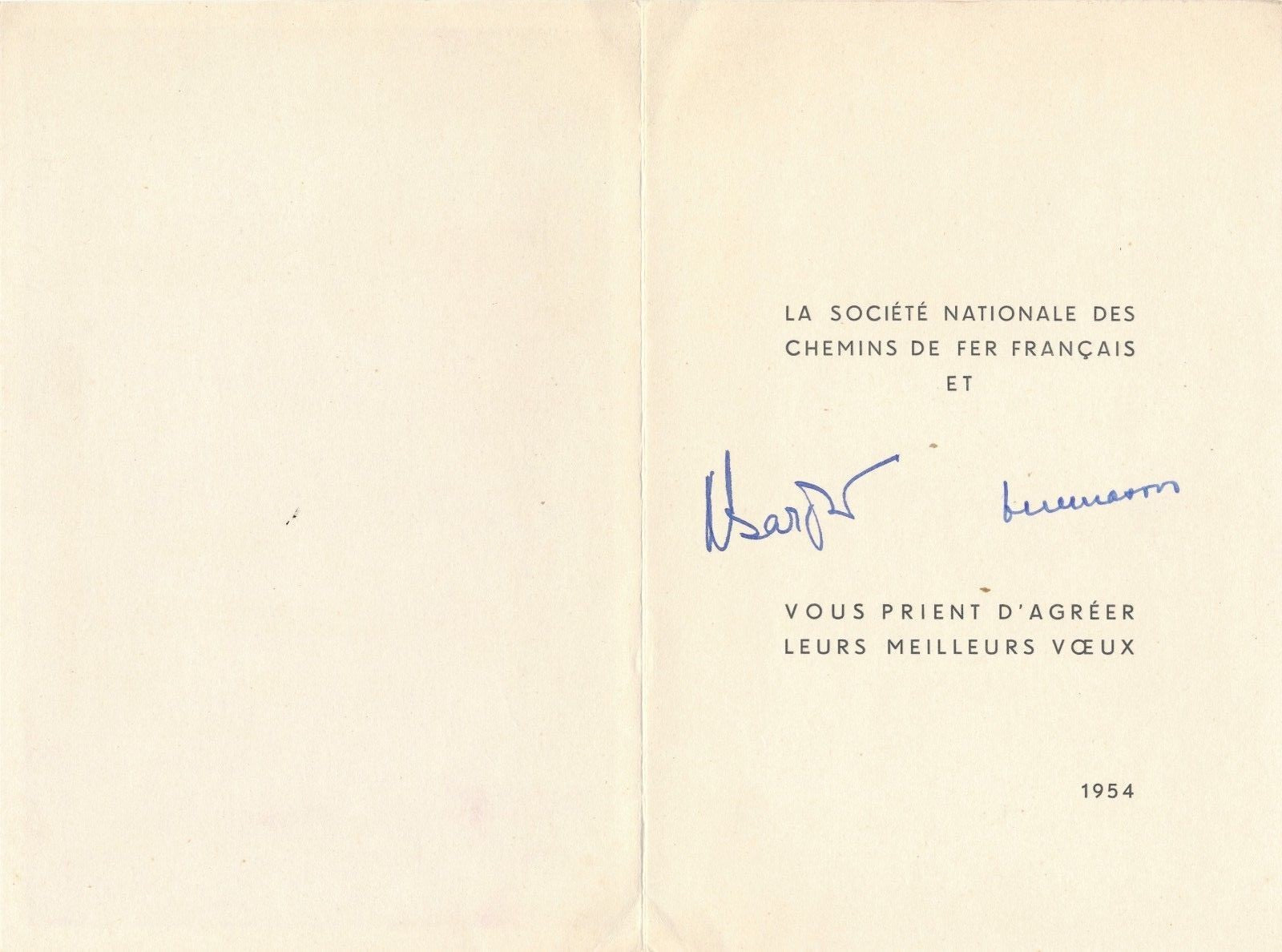 Carte de vœux Chemin de fer français 1954 lithographie Train vintage