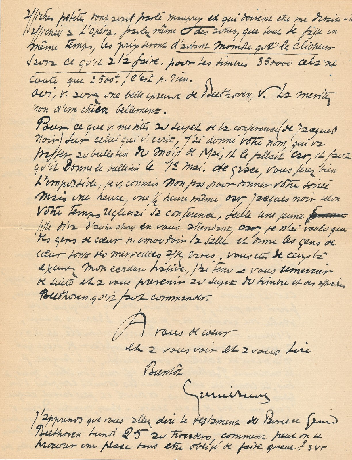 Gabriel BELOT gravure bois signée Beethoven 1927 Et lettre autographe signée