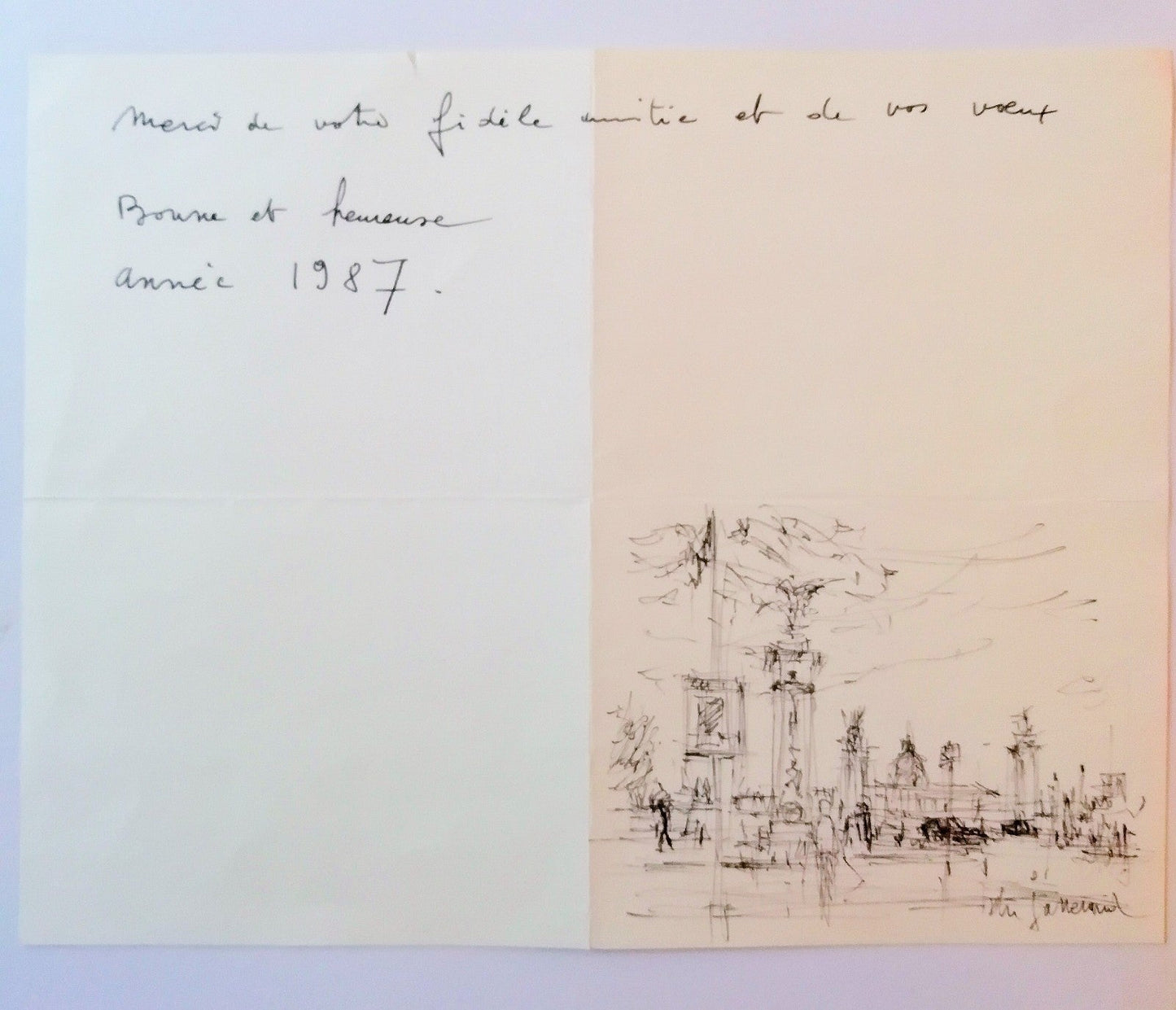Daniel du Janerand dessin original signé et lettre autographe signée