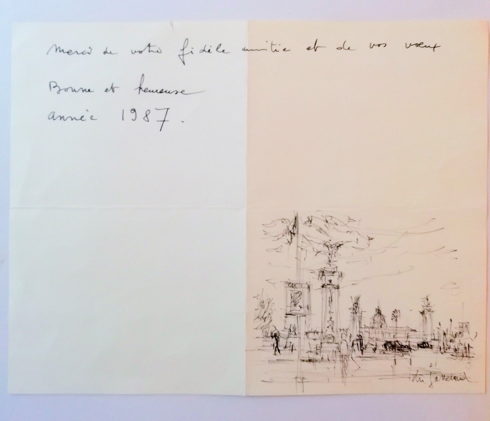 Daniel du Janerand dessin original signé et lettre autographe signée