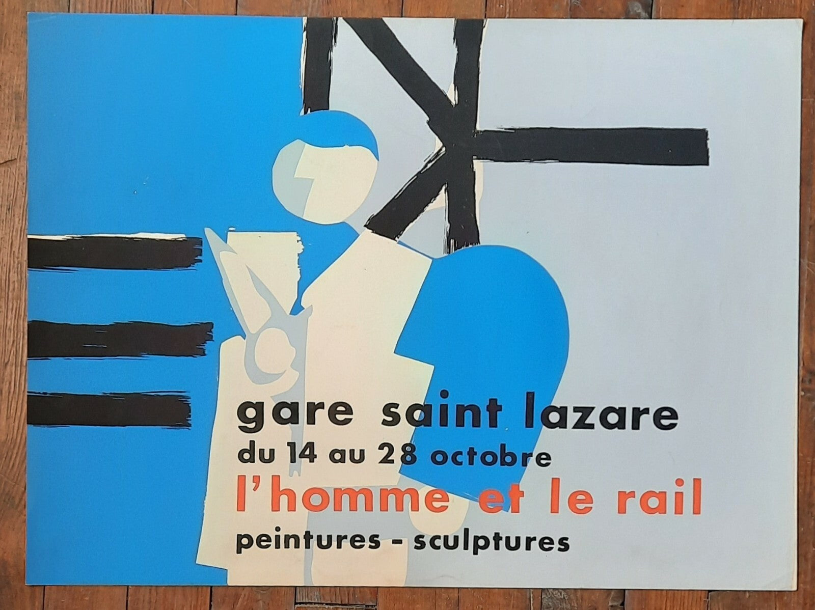 Exposition L’Homme et le rail  gare Saint-Lazare 1958 rare affiche sérigraphie