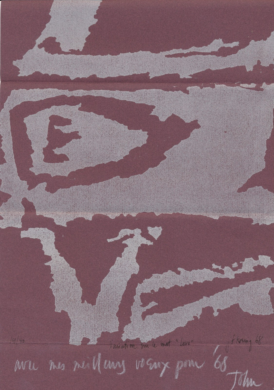 John-Franklin KOENIG lettre autographe ET sérigraphie signée variation AMOUR !