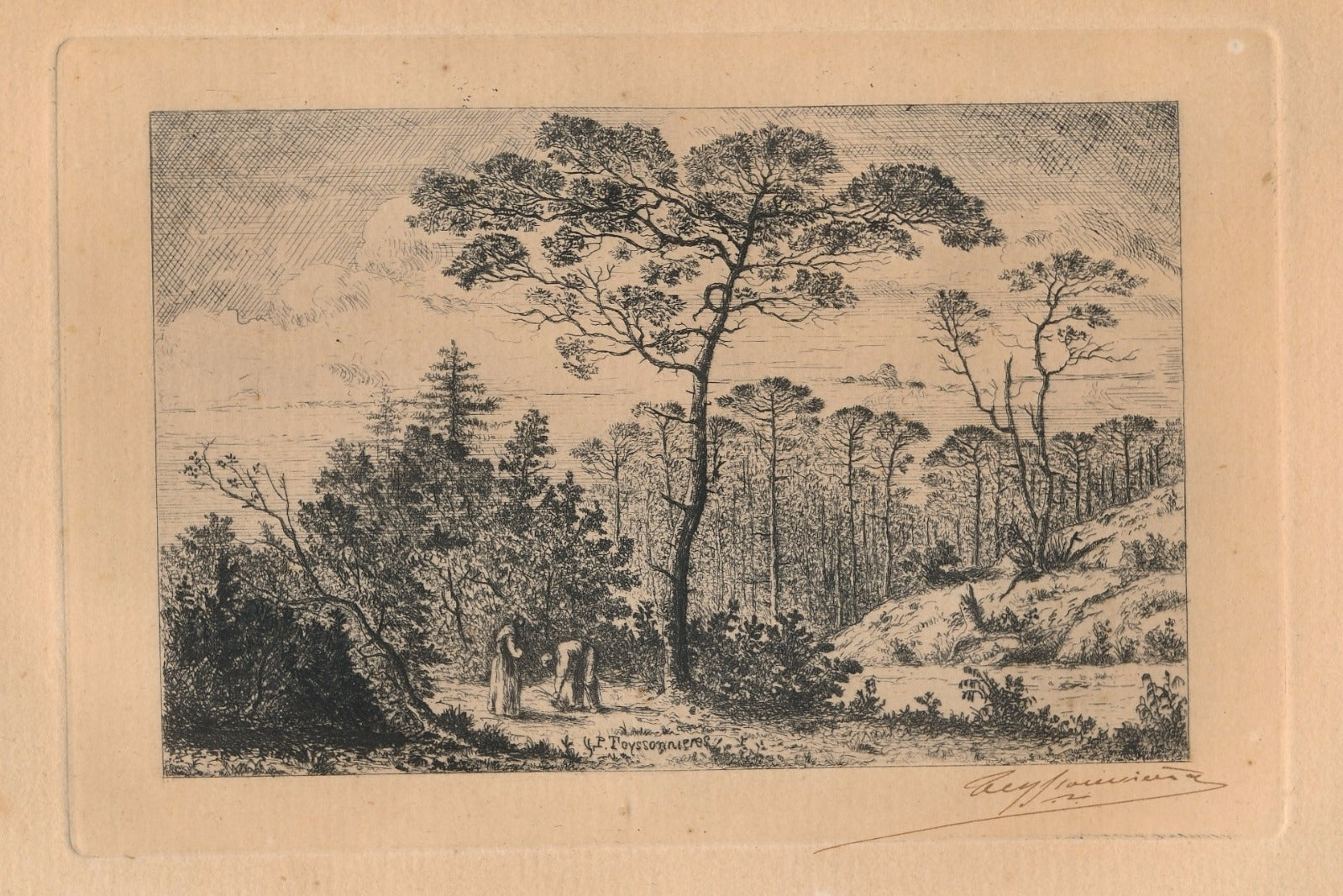 Gravure signée Pierre TEYSSONNIERES (1834-1912) eaux-forte