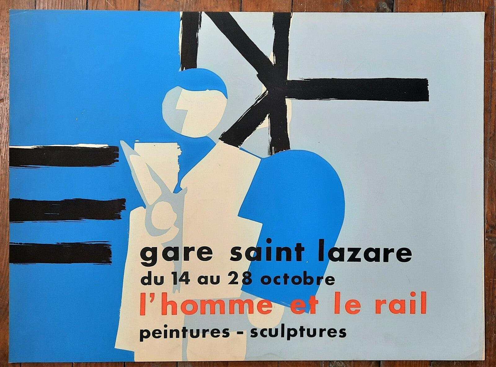 Exposition L’Homme et le rail  gare Saint-Lazare 1958 rare affiche sérigraphie