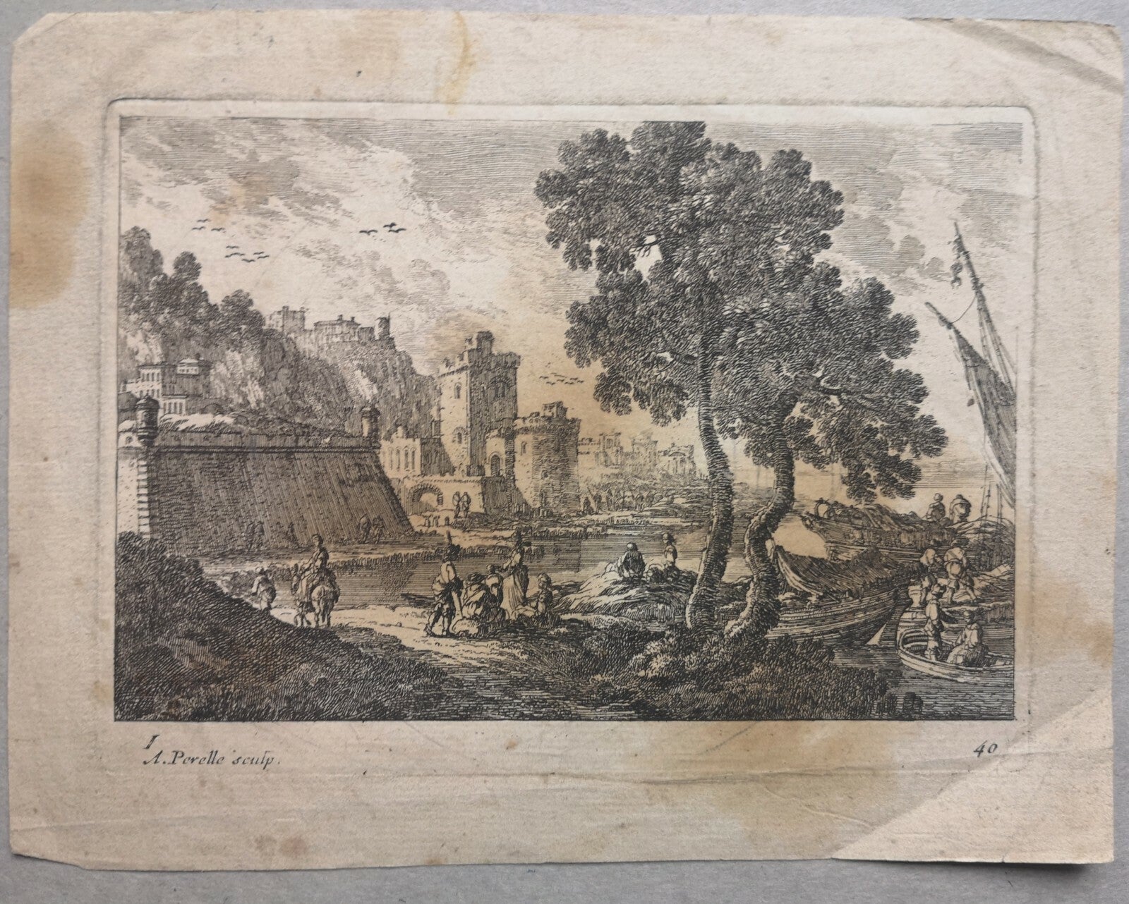 gravure ADAM PERELLE (1638-1695), graveur paysage mer côte château