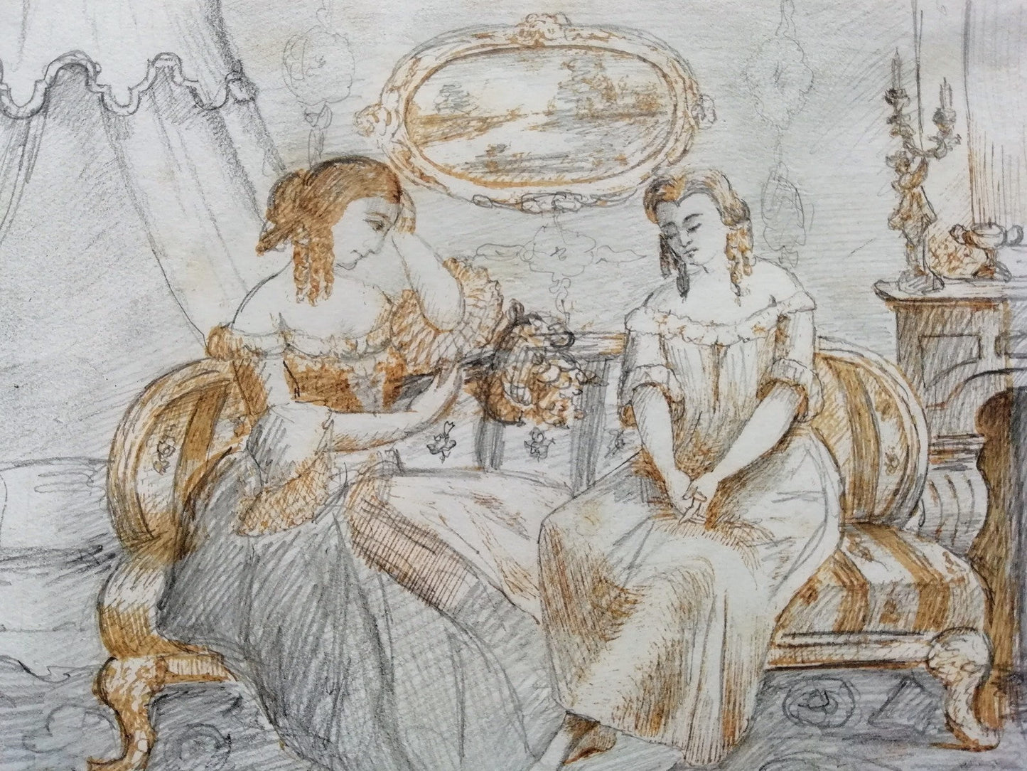 manuscrit entretien fiancée veille illustration dessin milieu du XIXe siècle 