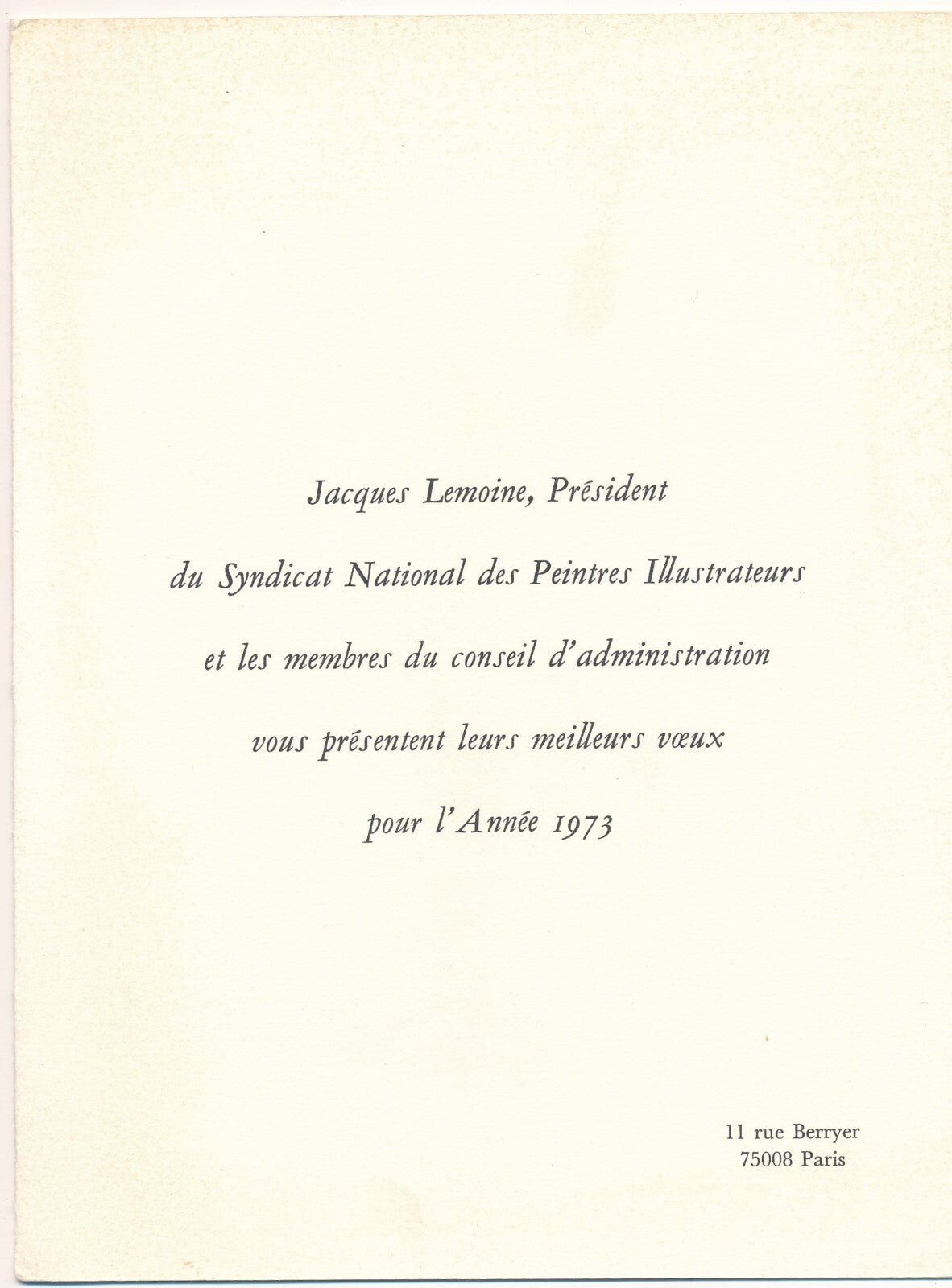 André PLANSON lithographie signée carte voeux année 1973