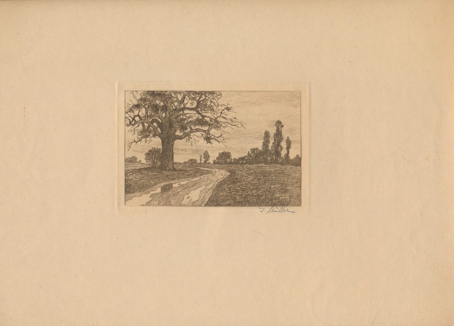 J. MÜLLER graveur suisse gravure signée Bâle Bruderholz XXe siècle