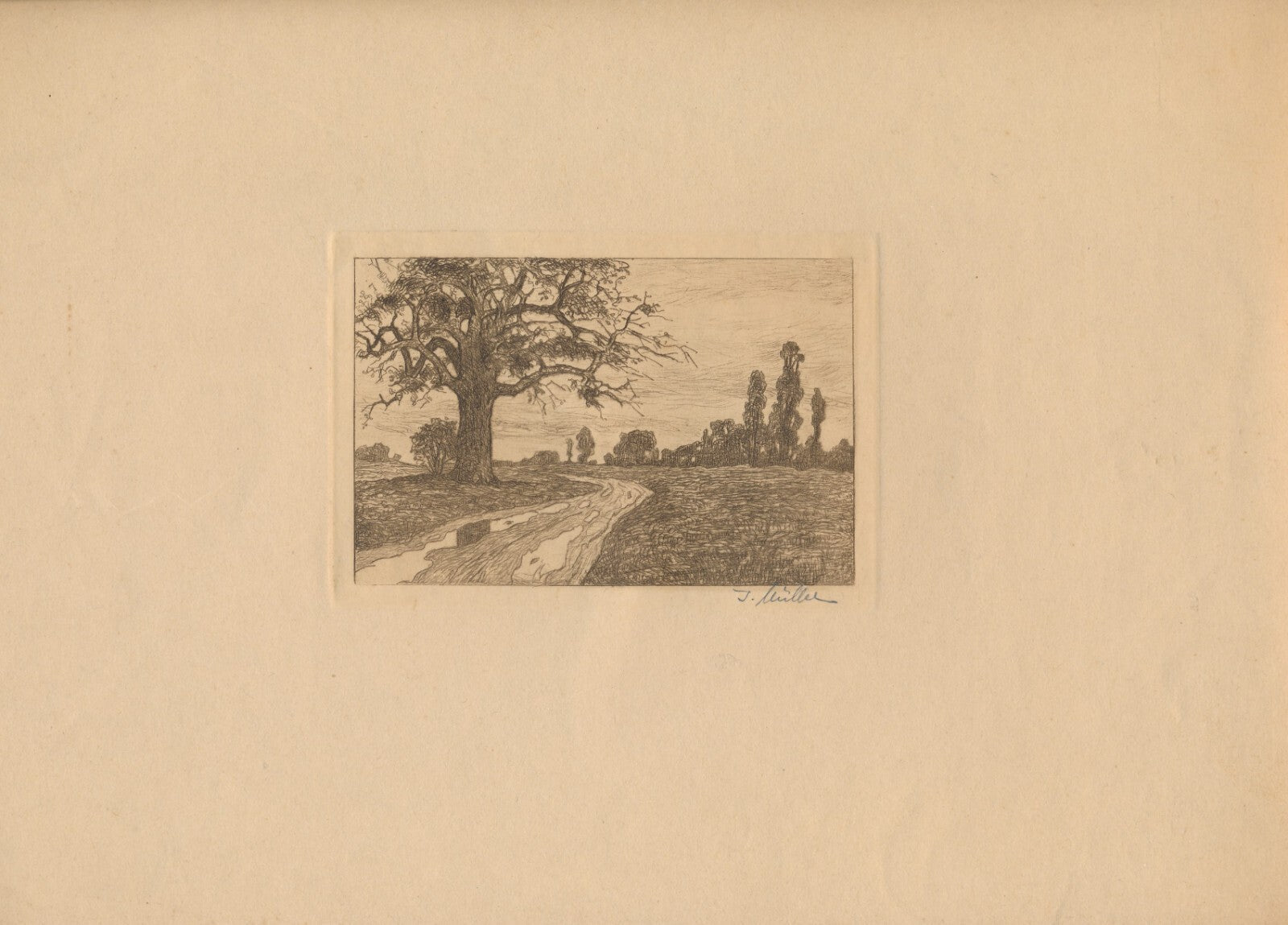 J. MÜLLER graveur suisse gravure signée Bâle Bruderholz XXe siècle