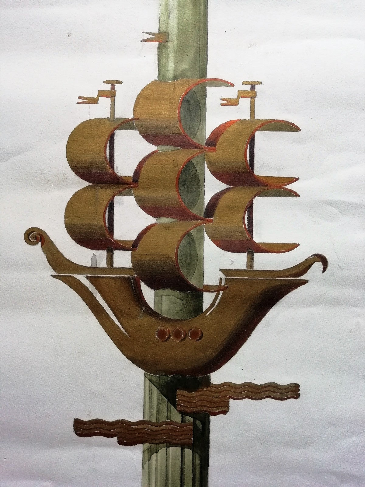 gouache Atelier Tony Garnier Lelièvre architecture moderne bas relief étendard 