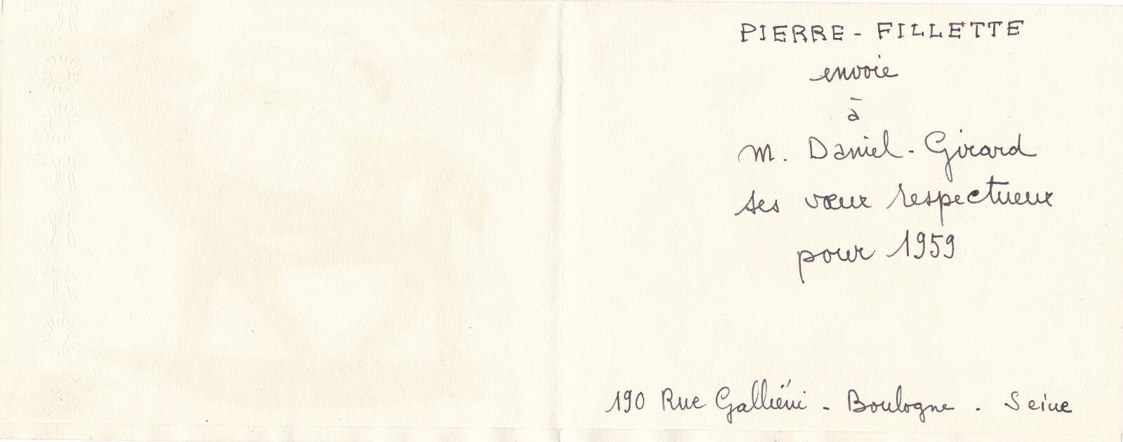 Pierre FILLETTE Carte vœux sérigraphie 1959 envoi autographe
