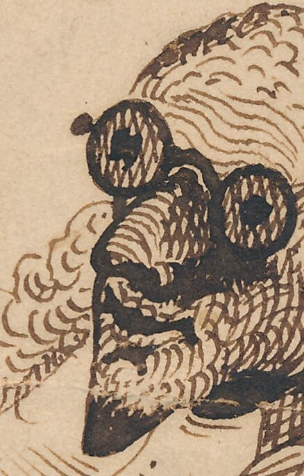 études de masques d'après l'antique dessin original ancien fin XVIIIe chien