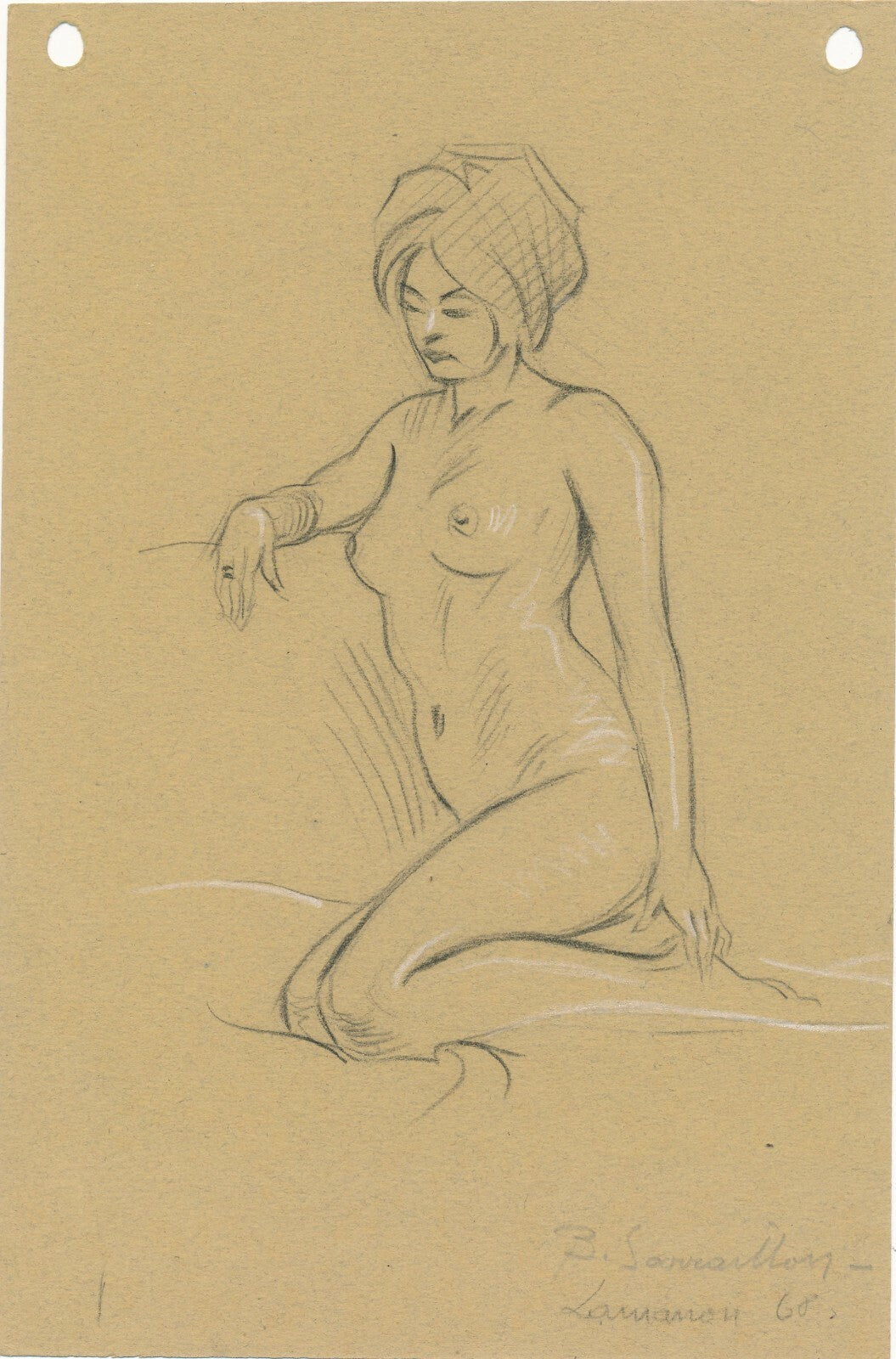 3 dessins Benjamin SARRAILLON étude de nu crayon 1968