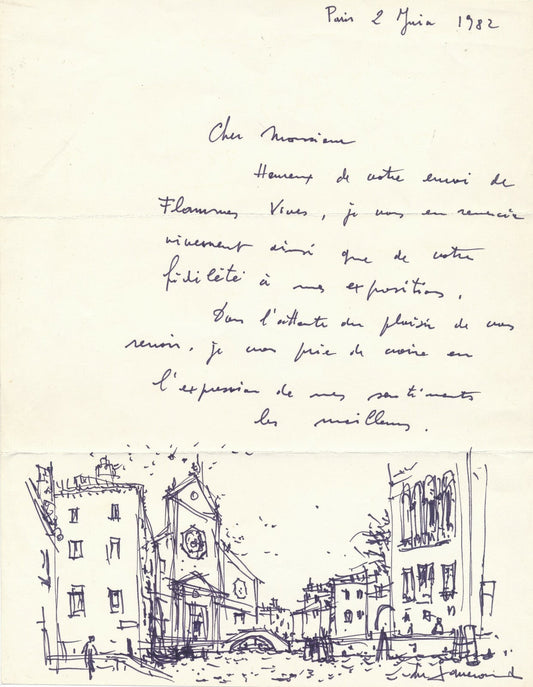 Daniel du JANERAND lettre autographe signée illustrée dessin 