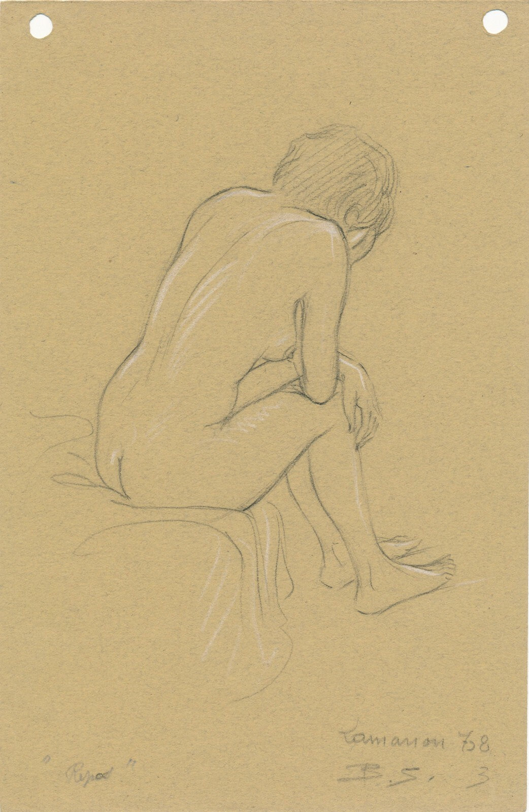 3 dessins Benjamin SARRAILLON étude de nu crayon 1968