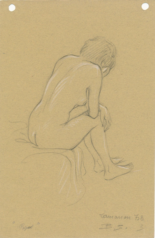 3 dessins Benjamin SARRAILLON étude de nu crayon 1968